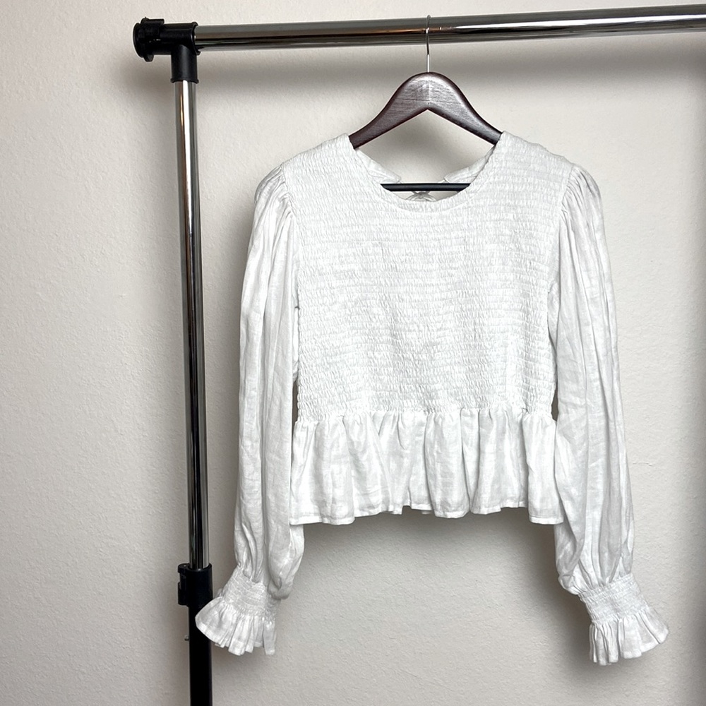 Light and airy white smocked linen blouse